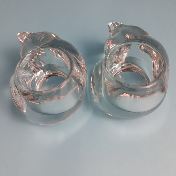 Pair of Vintage Indiana Glass Sleeping Cat/Kitten Votive Tea Light Holders - Picture 4 of 9